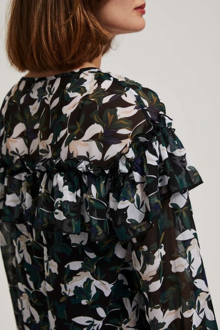 Koszula damska z długim rękawem, czarna, Moodo