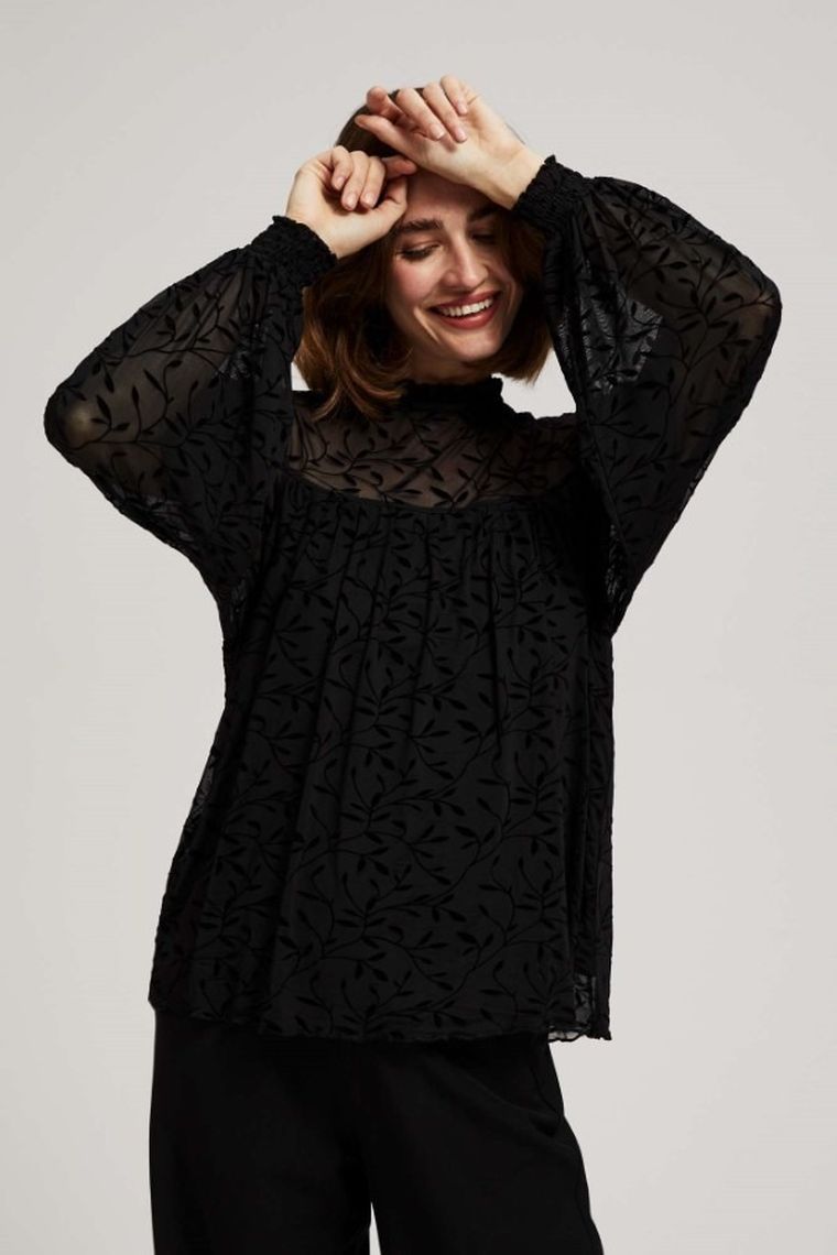 Koszula damska z długim rękawem, czarna, Moodo