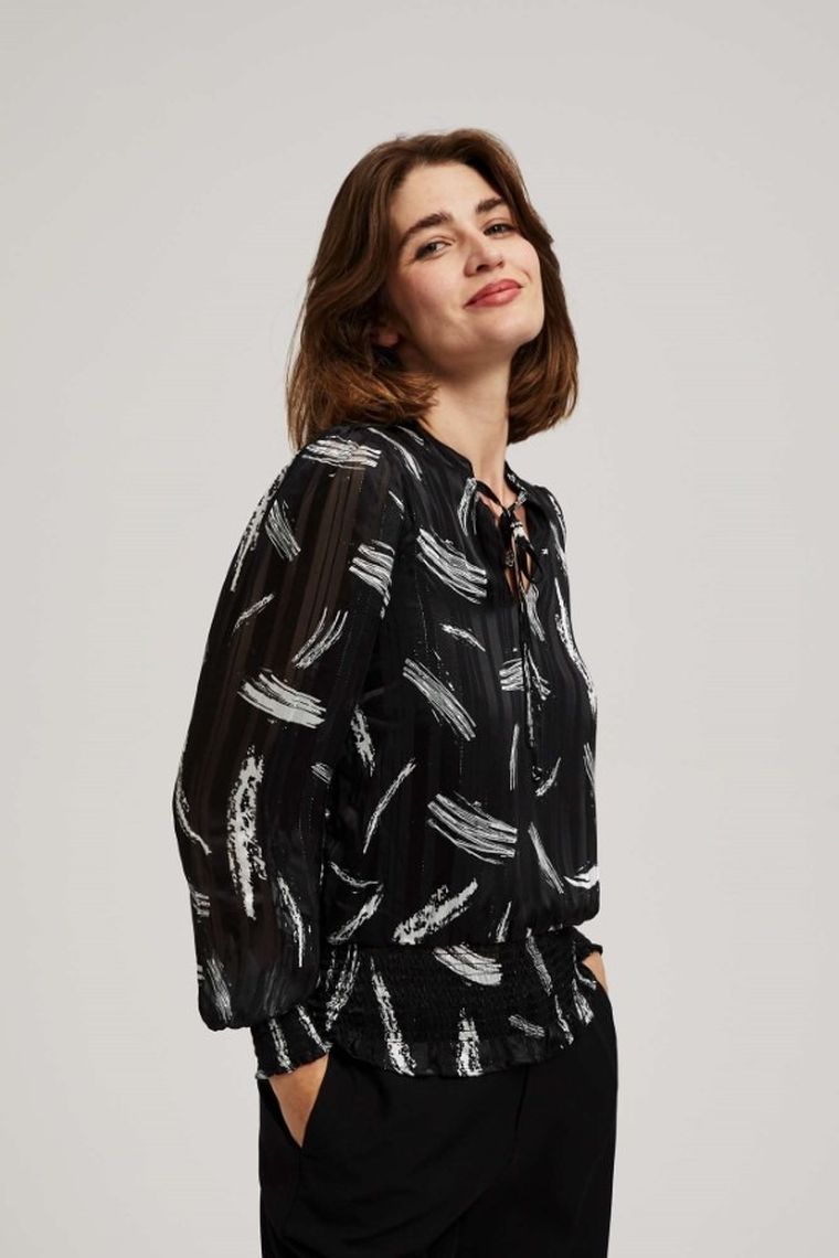 Koszula damska z długim rękawem, czarna, Moodo