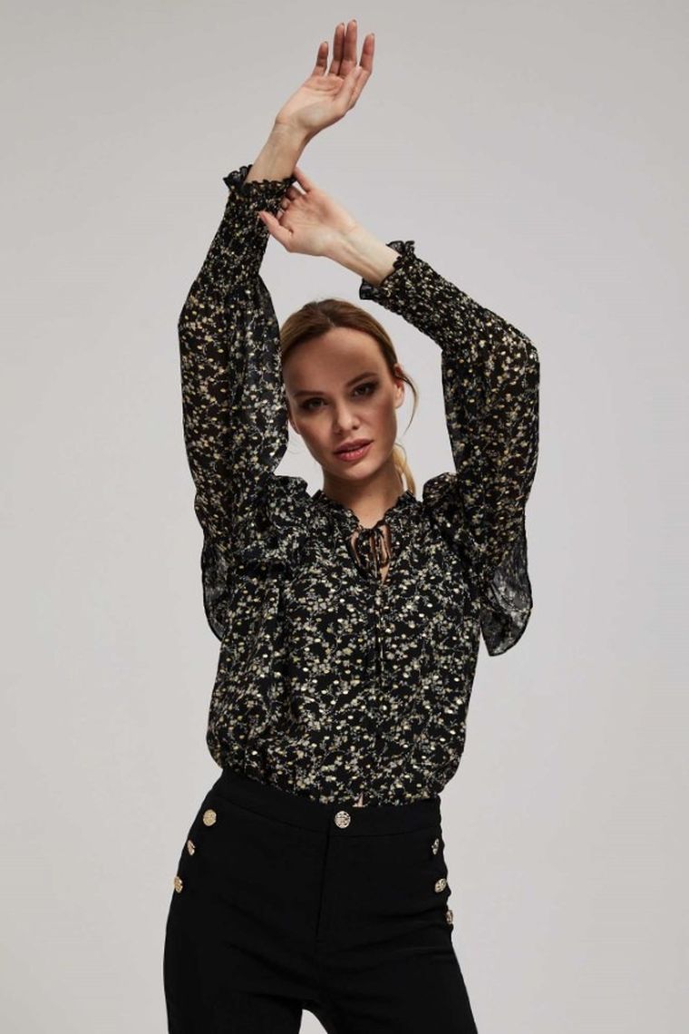 Koszula damska z długim rękawem, czarna, Moodo