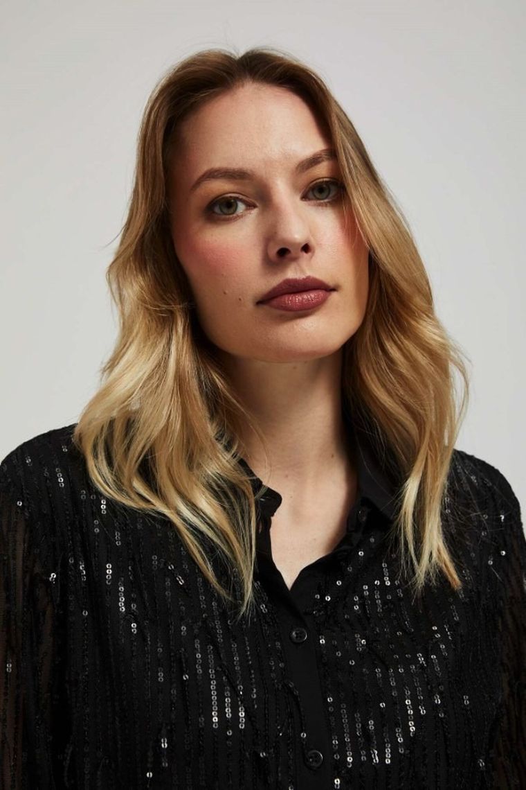 Koszula damska z długim rękawem, czarna, Moodo