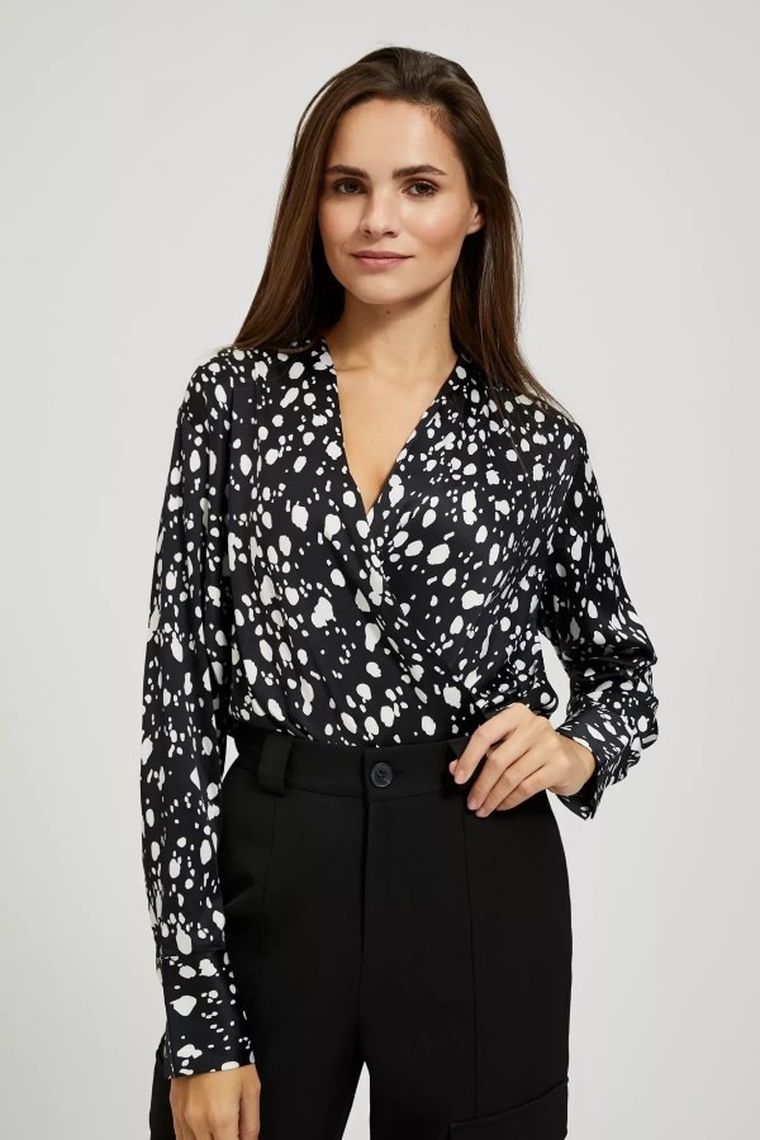 Koszula damska z długim rękawem, czarna, Moodo