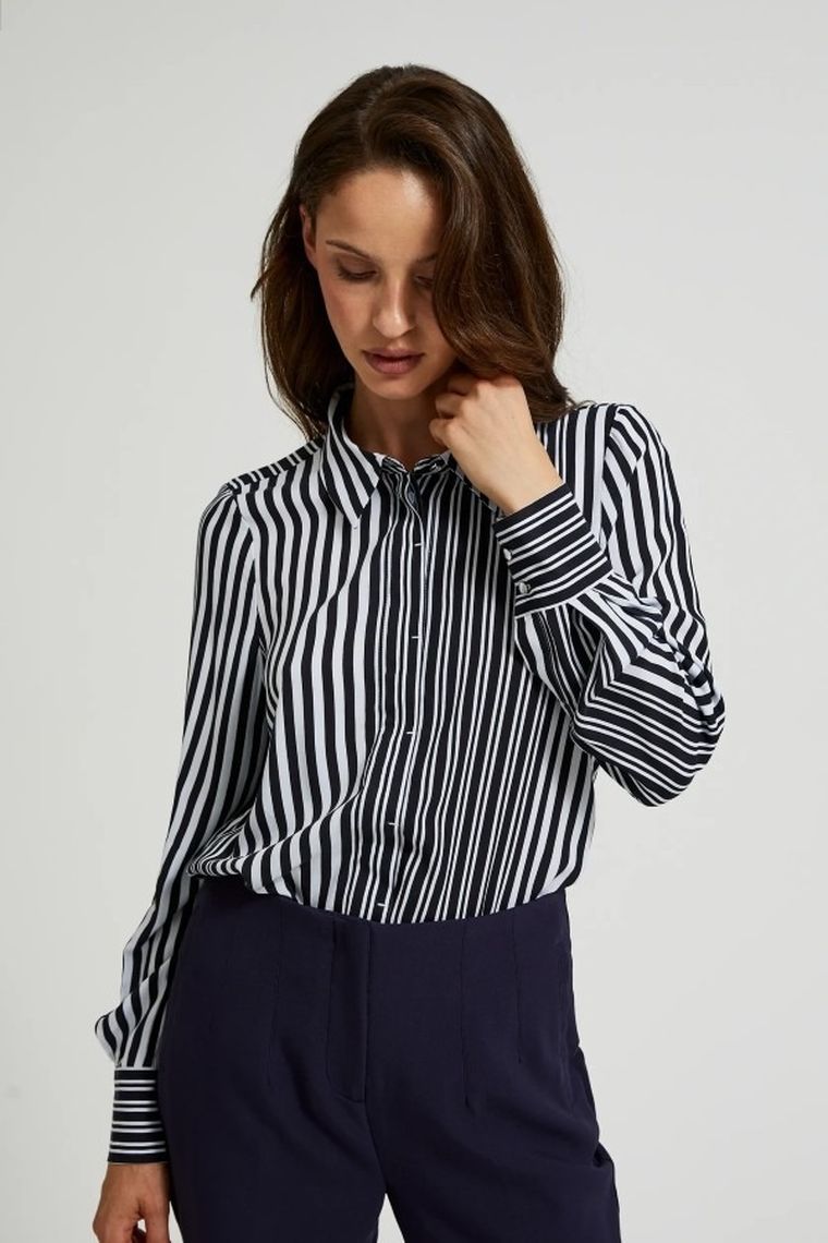 Koszula damska z długim rękawem, czarna, Moodo