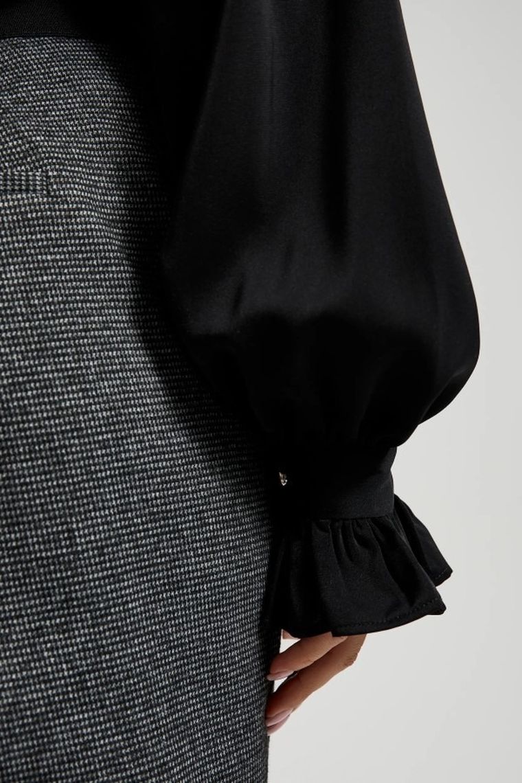 Koszula damska z długim rękawem, czarna, Moodo