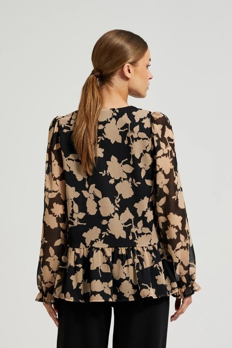 Koszula damska z długim rękawem, czarna, Moodo