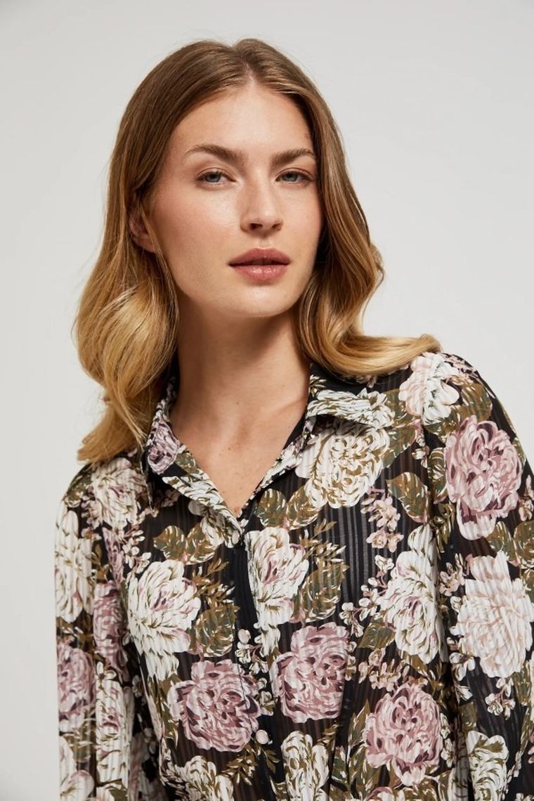 Koszula damska z długim rękawem, czarna, Moodo