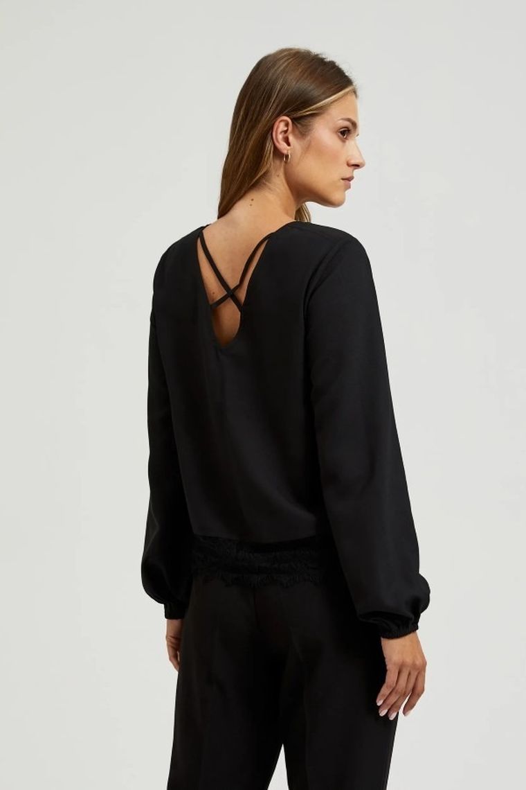 Koszula damska z długim rękawem, czarna, Moodo