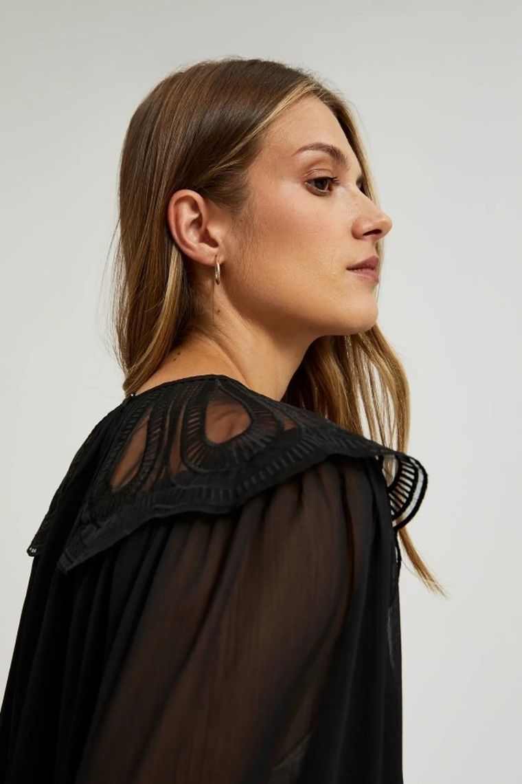 Koszula damska z długim rękawem, czarna, Moodo