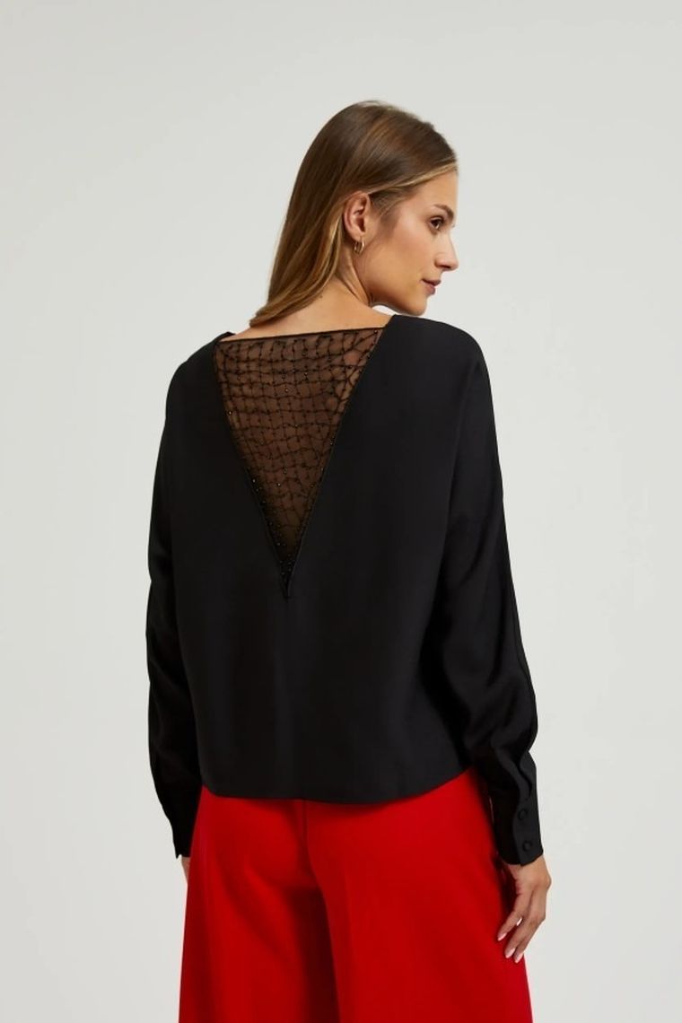 Koszula damska z długim rękawem, czarna, Moodo