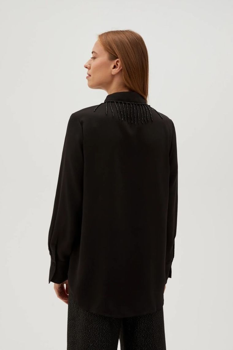 Koszula damska z długim rękawem, czarna, Moodo