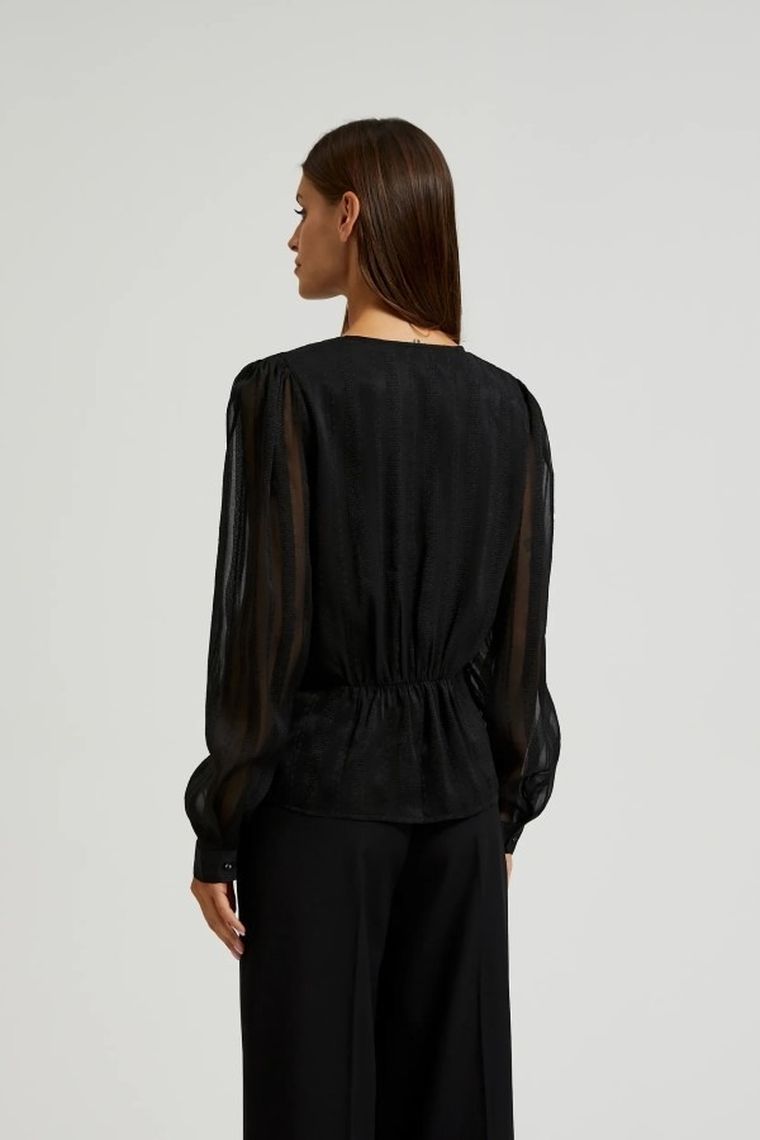 Koszula damska z długim rękawem, czarna, Moodo