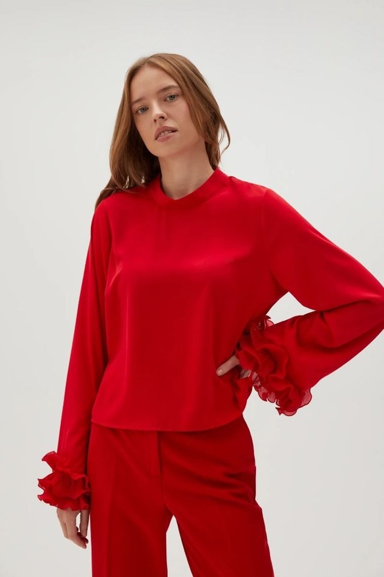 Koszula damska z długim rękawem, czerwona, Moodo