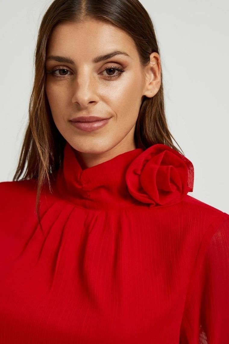 Koszula damska z długim rękawem, czerwona, Moodo