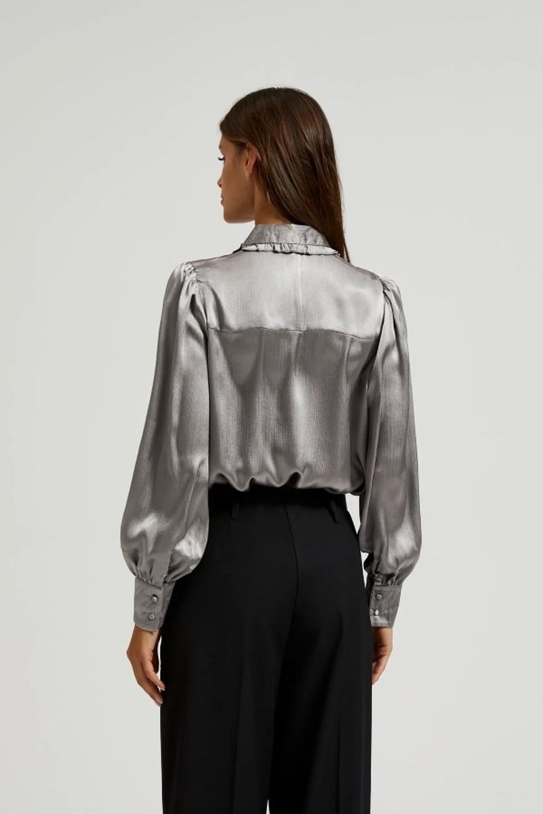 Koszula damska z długim rękawem, grafitowa, Moodo