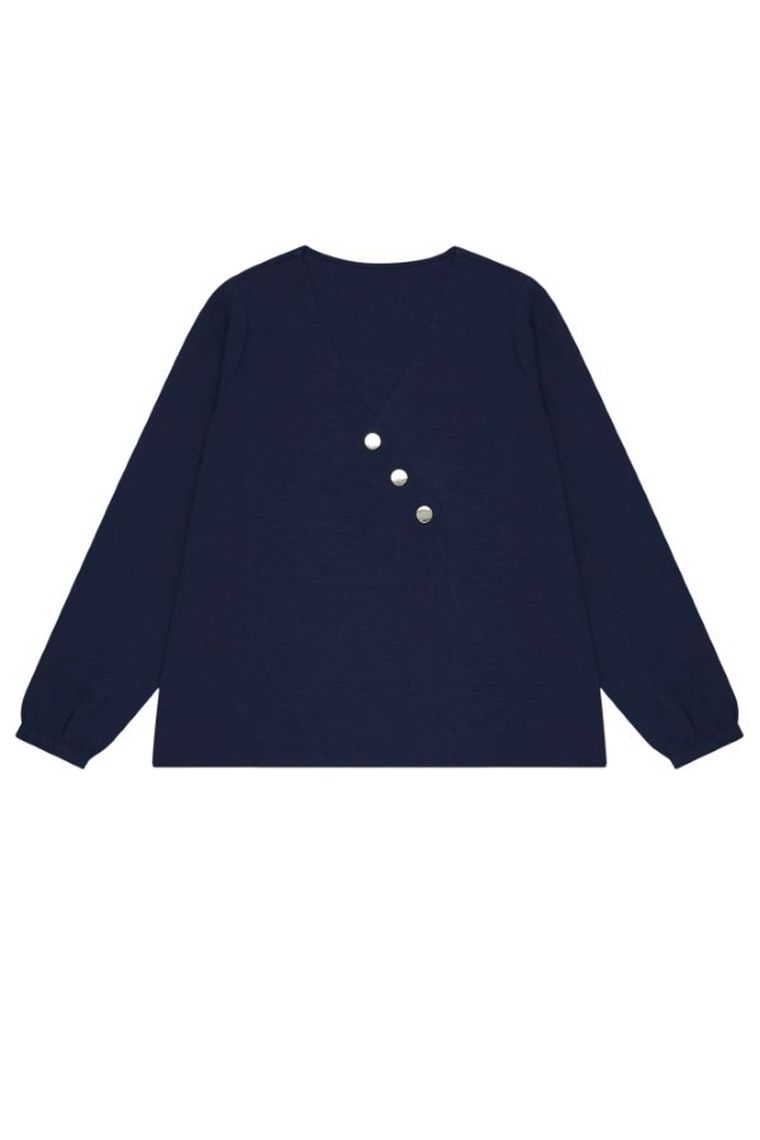 Koszula damska z długim rękawem, granatowa, Moodo