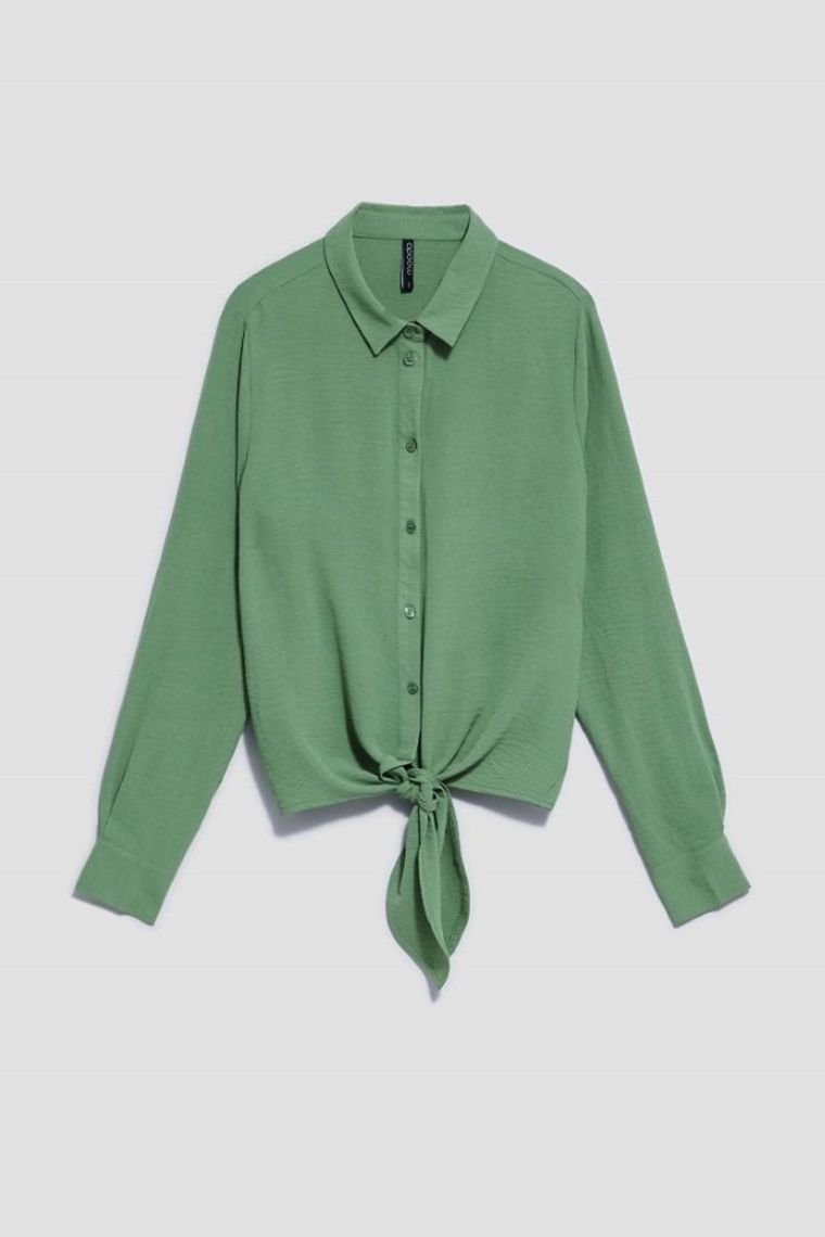 Koszula damska z długim rękawem, khaki, Moodo