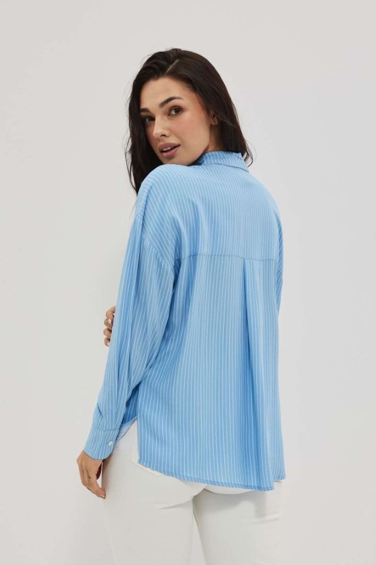 Koszula damska z długim rękawem, niebieska, Moodo