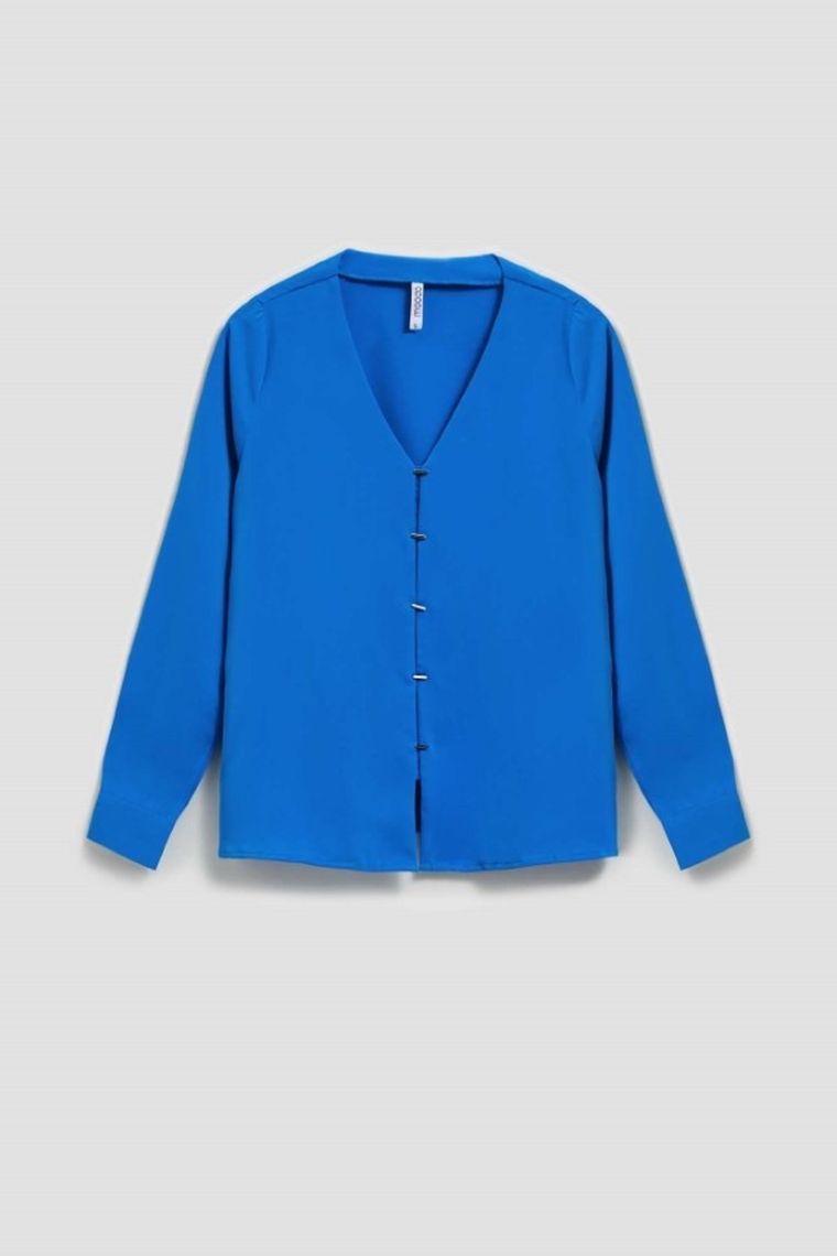 Koszula damska z długim rękawem, niebieska, Moodo