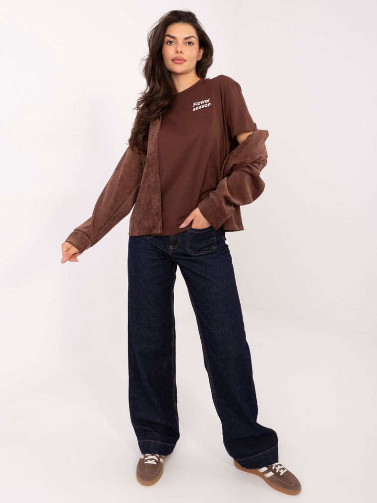 Koszula damska z długim rękawem, oversize, brązowa, Sublevel