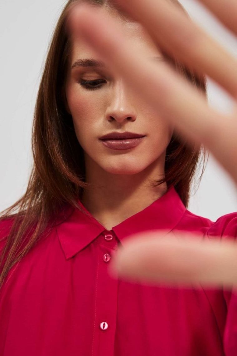 Koszula damska z długim rękawem, różowa, Moodo