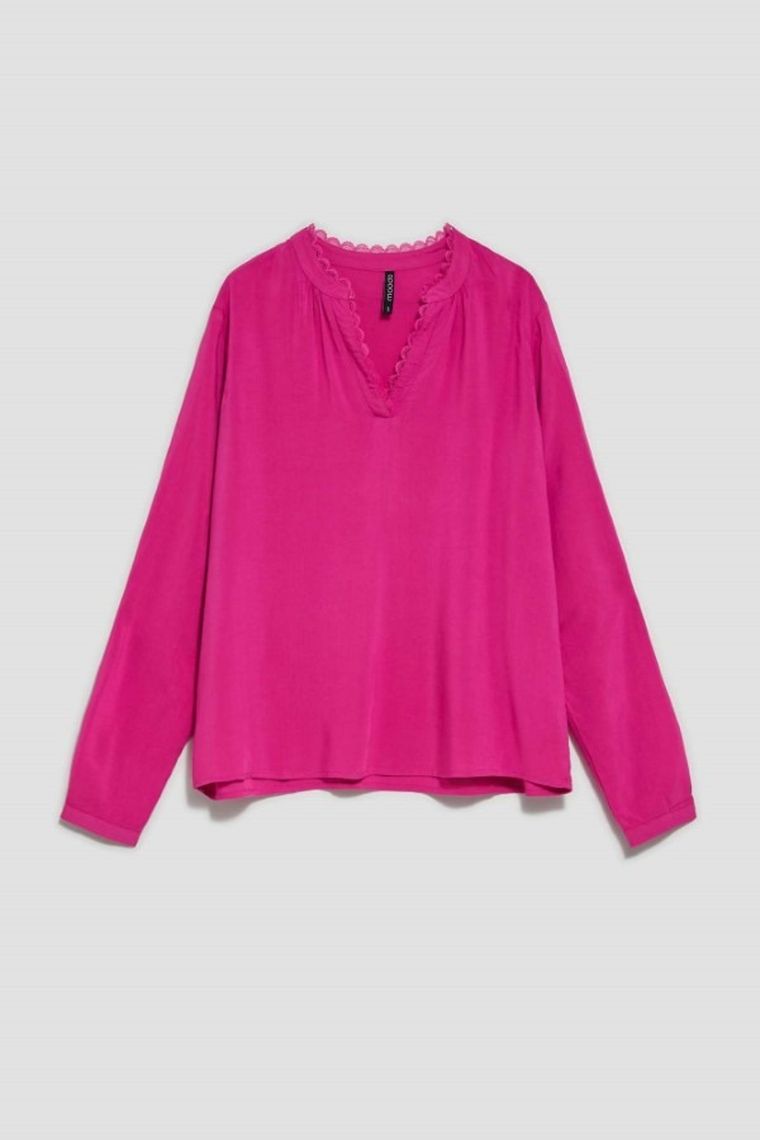 Koszula damska z długim rękawem, różowa, Moodo