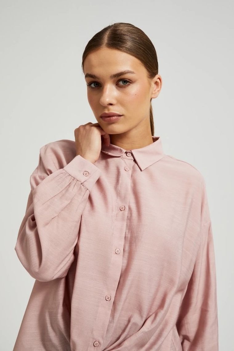 Koszula damska z długim rękawem, różowa, Moodo