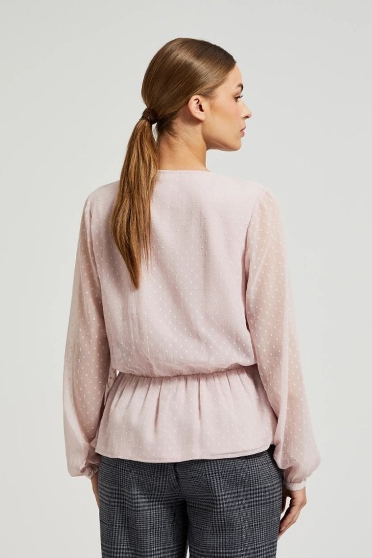 Koszula damska z długim rękawem, różowa, Moodo