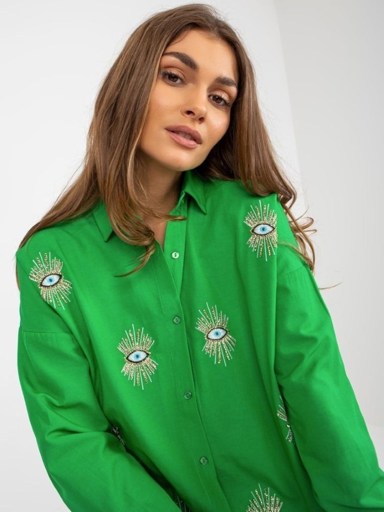 Koszula damska z długim rękawem, zielona, Factory Price