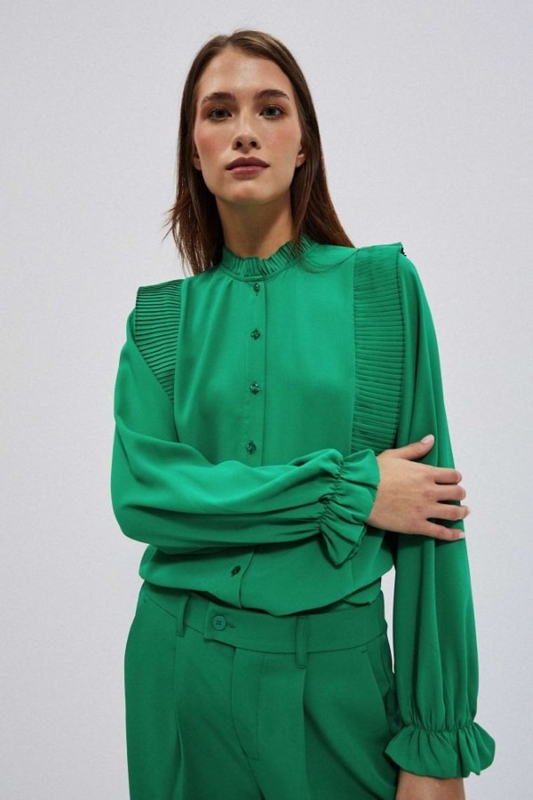 Koszula damska z długim rękawem, zielona, Moodo