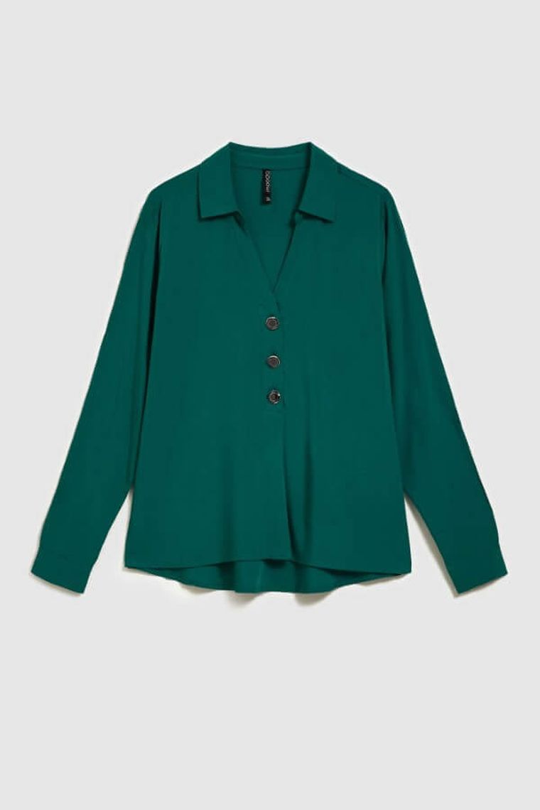 Koszula damska z długim rękawem, zielona, Moodo