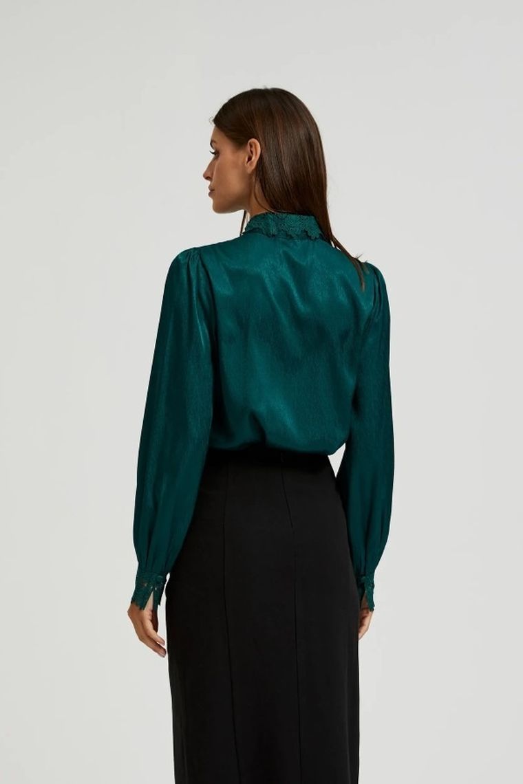 Koszula damska z długim rękawem, zielona, Moodo