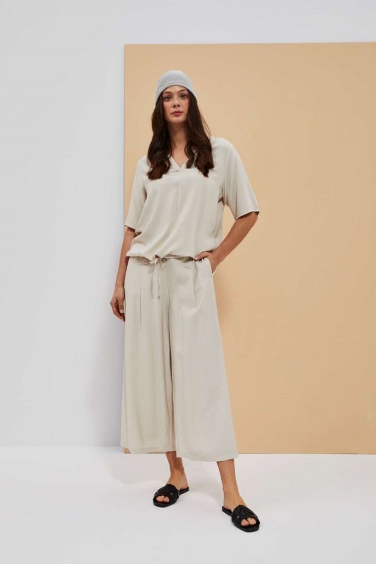 Koszula damska z krótkim rękawem, beżowa, Moodo