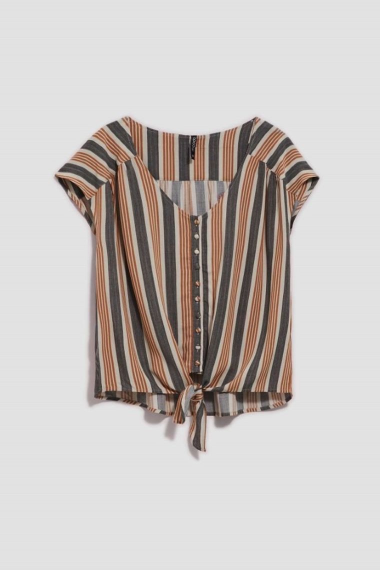 Koszula damska z krótkim rękawem, beżowa, Moodo