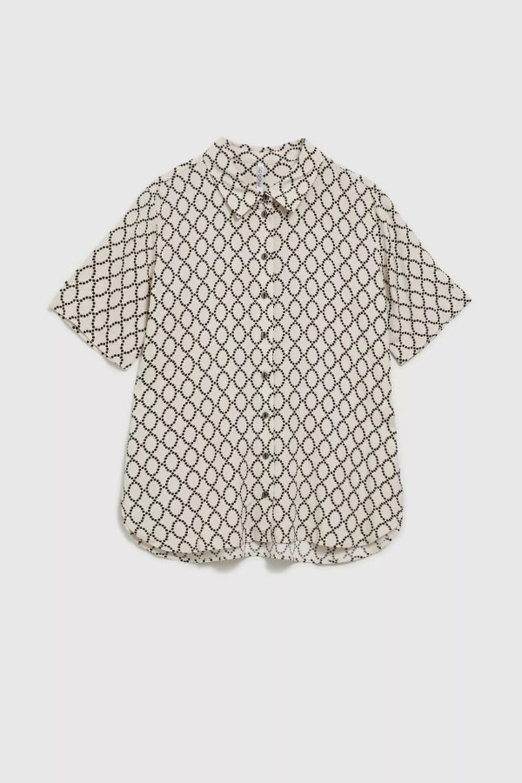 Koszula damska z krótkim rękawem, beżowa, Moodo