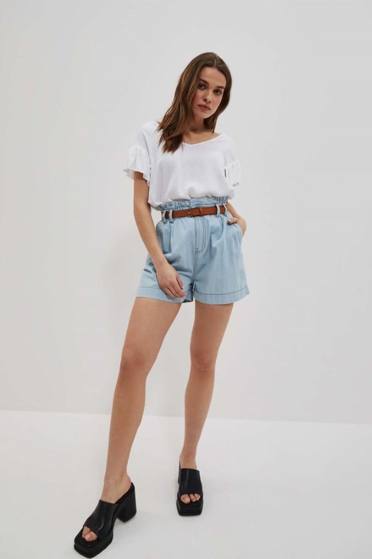 Koszula damska z krótkim rękawem, biała, Moodo