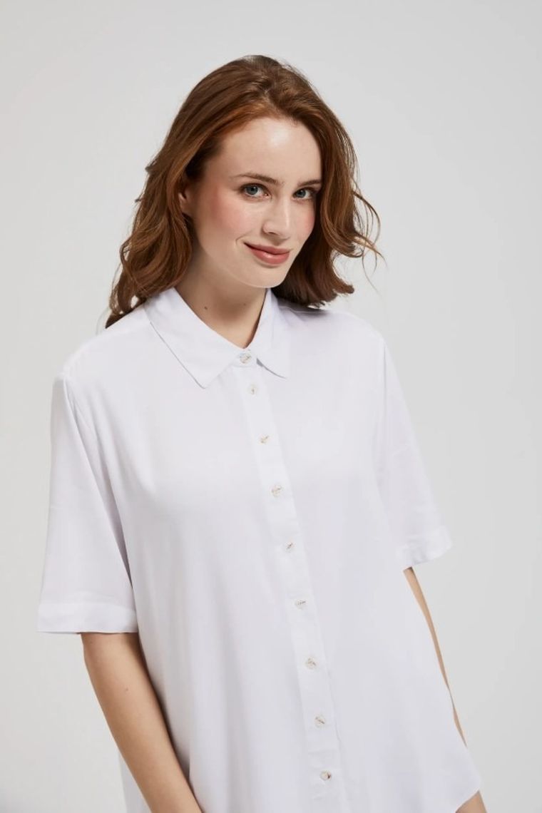 Koszula damska z krótkim rękawem, biała, Moodo