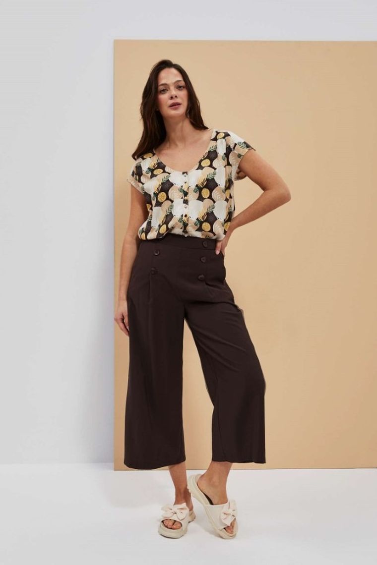 Koszula damska z krótkim rękawem, brązowa, Moodo