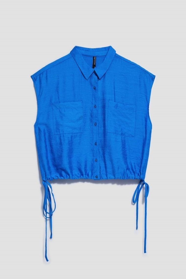 Koszula damska z krótkim rękawem, niebieska, Moodo