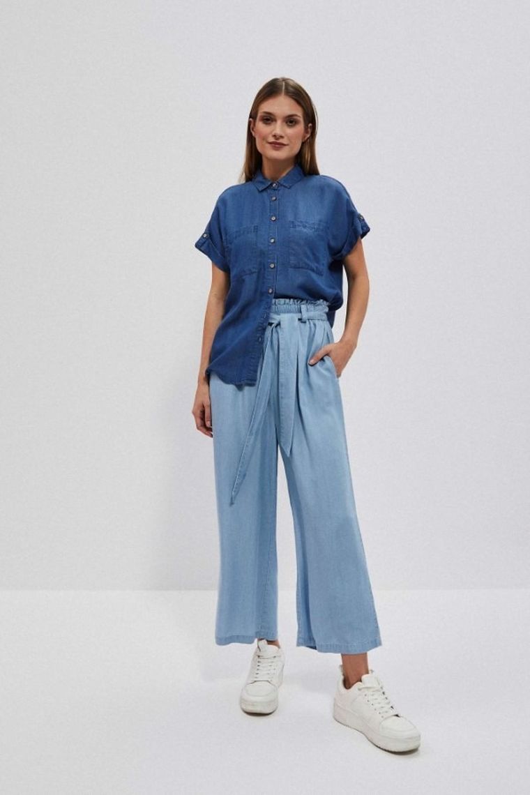 Koszula damska z krótkim rękawem, niebieska, Moodo