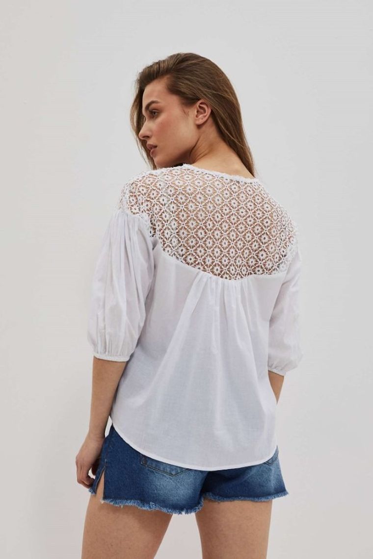 Koszula damska z rękawem 3/4, biała, Moodo