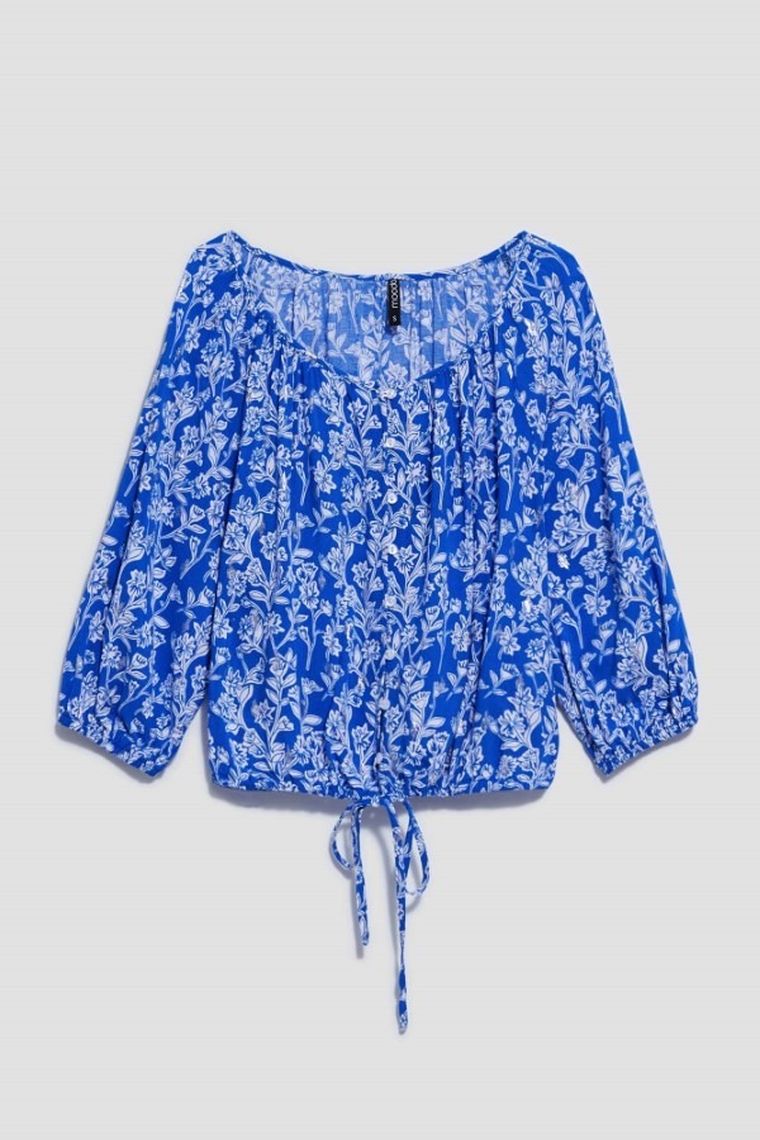 Koszula damska z rękawem 3/4, niebieska, Moodo