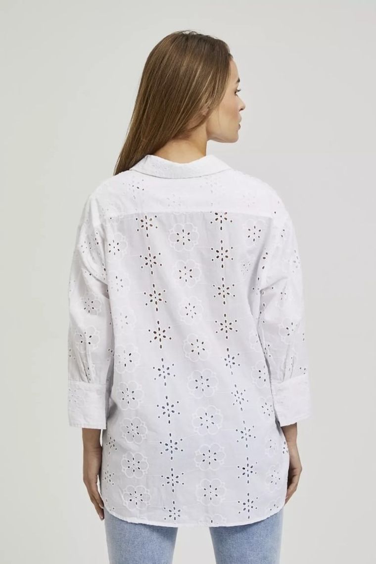 Koszula damska z rękawem 3/4, oversize, biała, Moodo