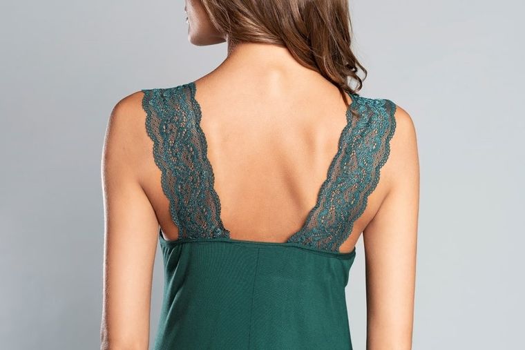 Koszula nocna damska bez rękawów, ciemnozielona, Samaria, Italian Fashion