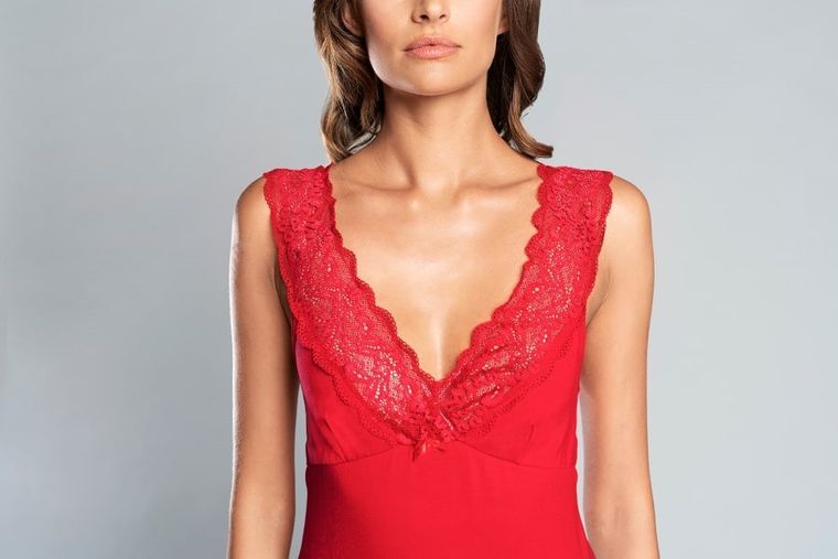 Koszula nocna damska bez rękawów, czerwona, Samaria, Italian Fashion