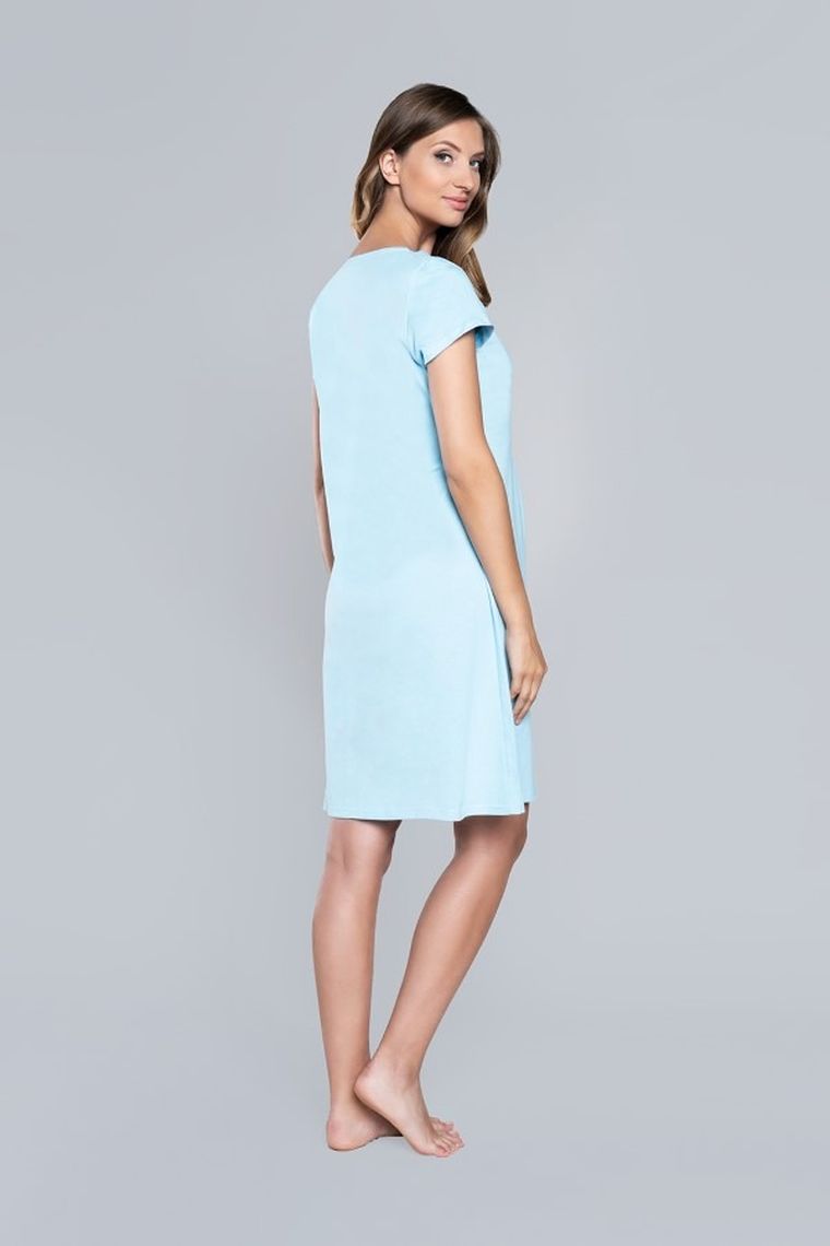 Koszula nocna damska z krótkim rękawem, ciążowa, niebieska, Dagna, Italian Fashion