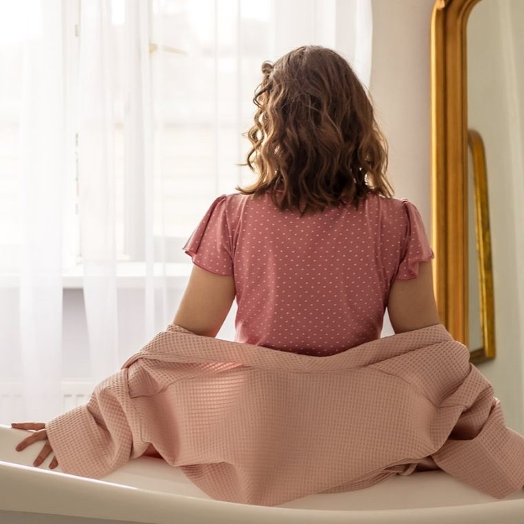 Koszula nocna damska z krótkim rękawem, ciążowa, różowa, Eevi