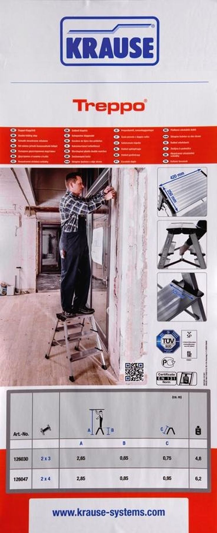 Krause, Treppo, schodki składane, 2-3 stopnie, 126030