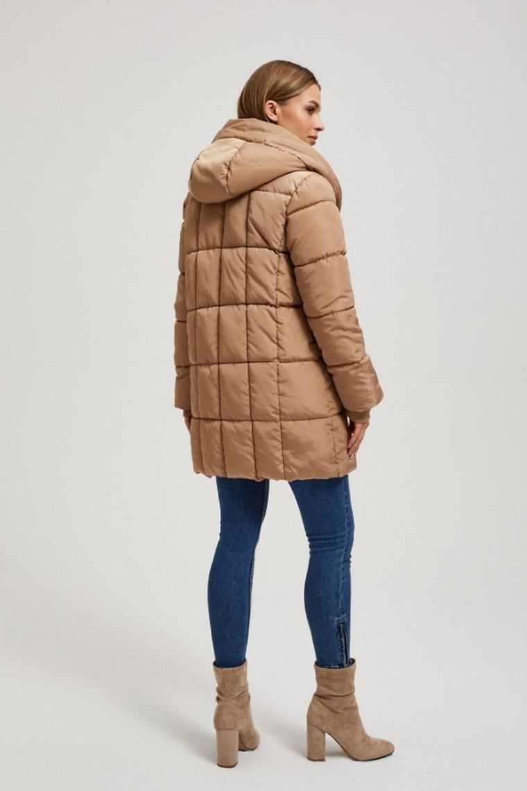 Kurtka damska z kapturem, beżowa, Moodo