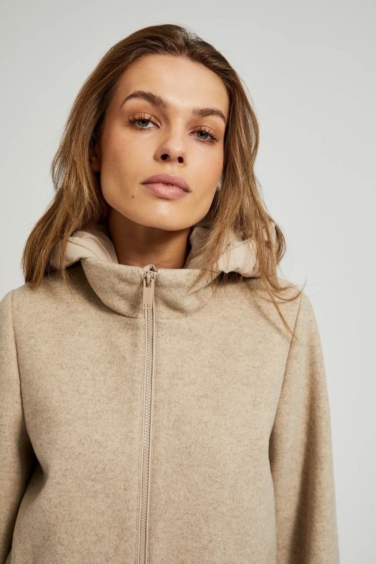 Kurtka damska z kapturem, beżowa, Moodo
