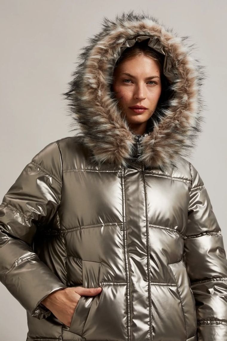 Kurtka damska z kapturem, beżowa, Moodo